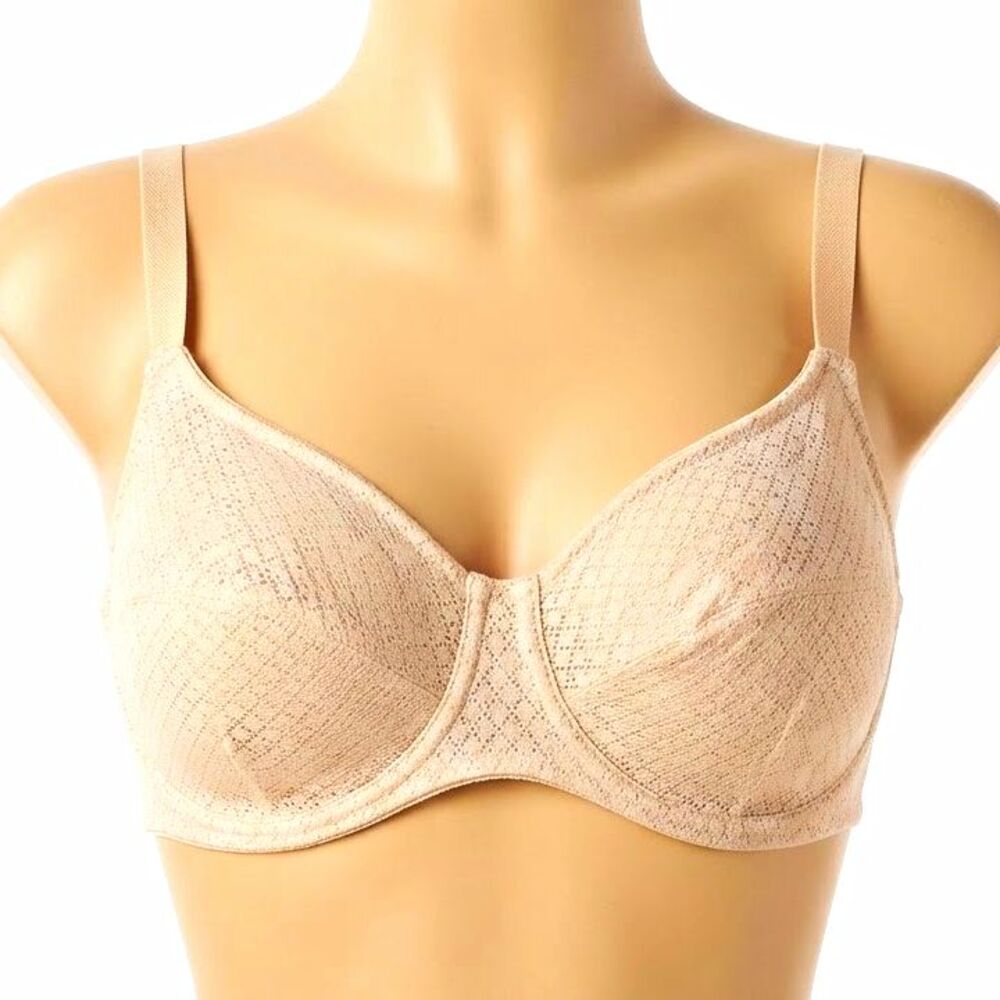 Wacoal Visual Effects Minimizer Bra 36H Beige Underwire Mesh Semi-Sheer 857210